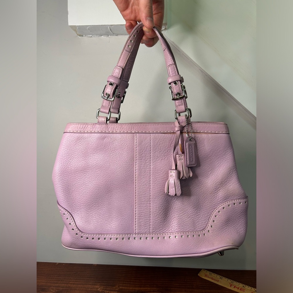 Vintage Y2K Coach Womens Purse Handbag Purple Lilac Leather Carryall Tote Bag - Picture 2 of 11